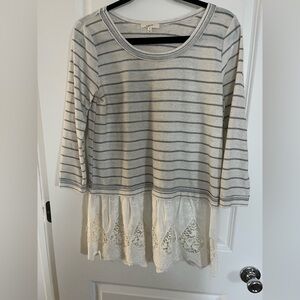 Striped Lace Hem Women's Top